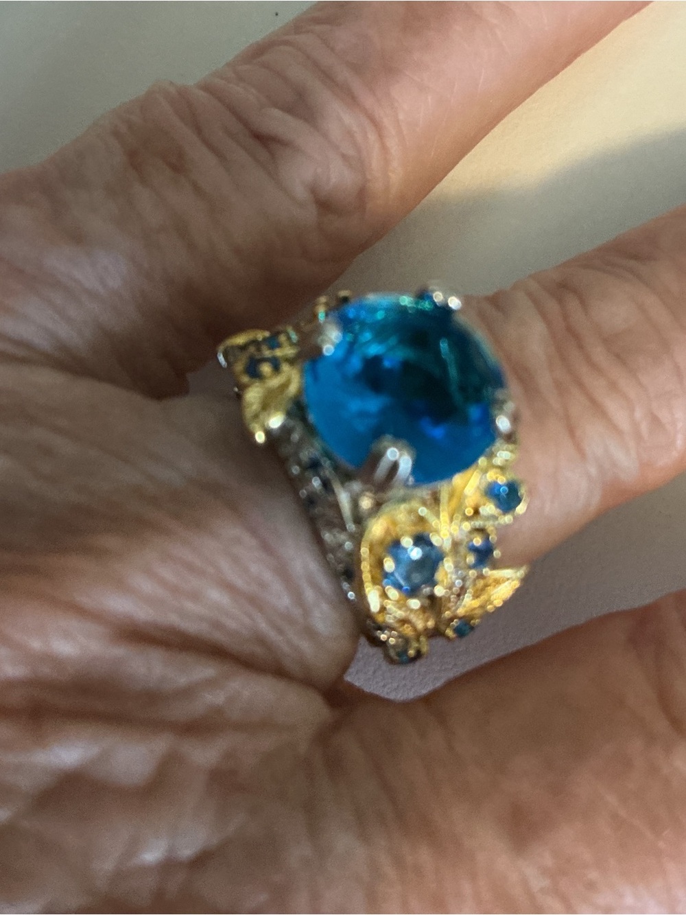 Gold-Tone Blue Crystal Statement Ring